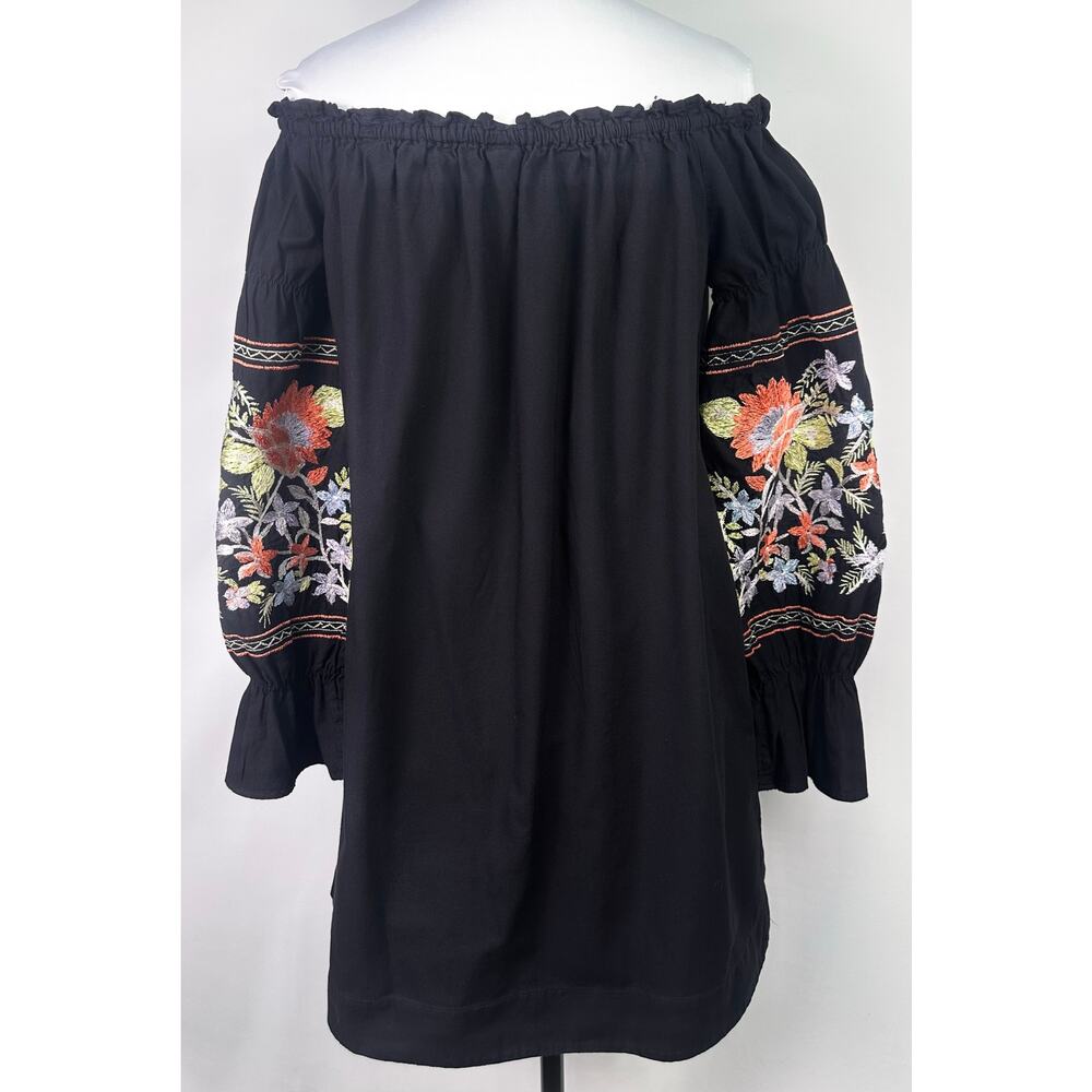 Free People Fleur Du Jour Embroidered Off Shoulder Mini Dress Black Size S - Picture 3 of 10